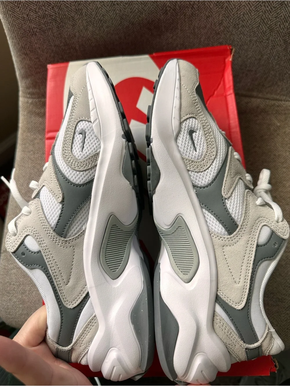 Nike Women's AL8 White and Gray Mesh Suede Athletic Sneakers